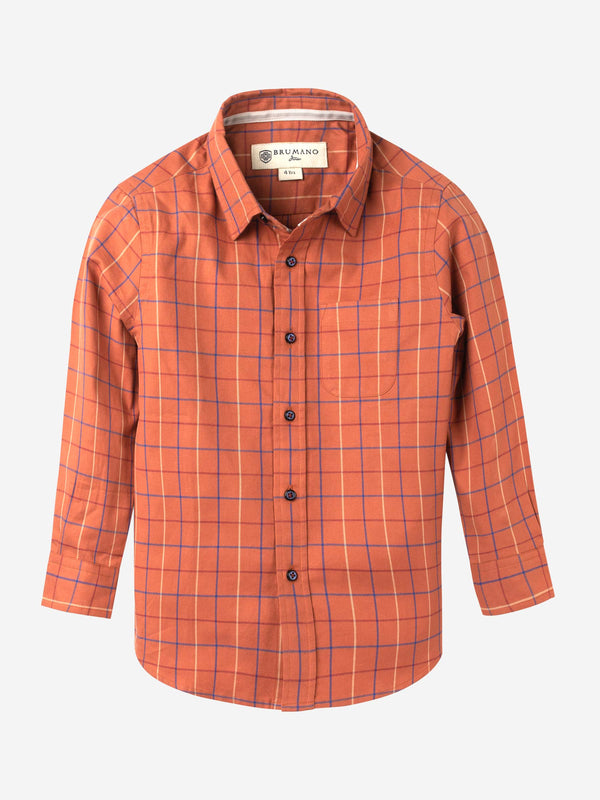 Orange Casual Check Shirt