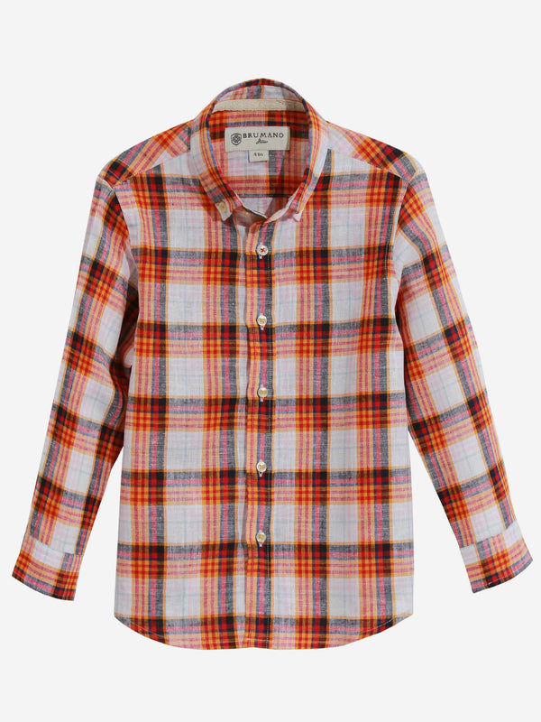 Orange Checkered Casual Shirt