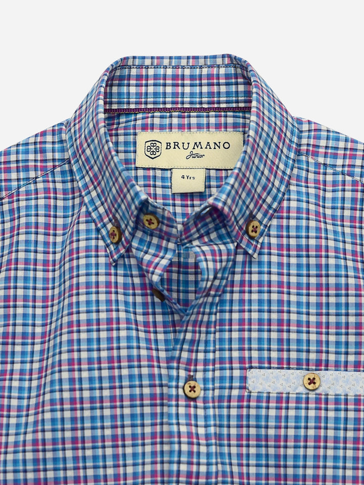 Purple & Blue Checkered Short Sleeve Casual Shirt Brumano Pakistan