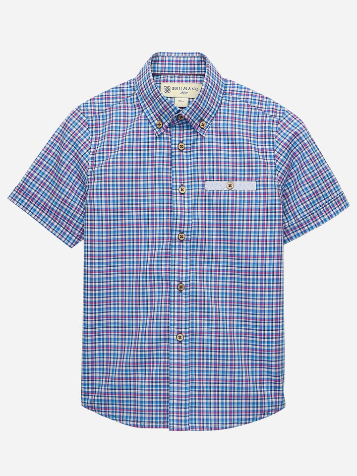 Purple & Blue Checkered Short Sleeve Casual Shirt Brumano Pakistan