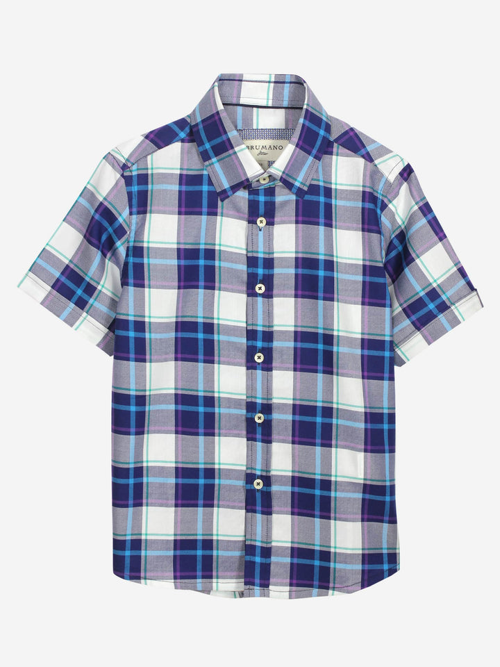 Purple Checkered Casual Half Sleeve Shirt