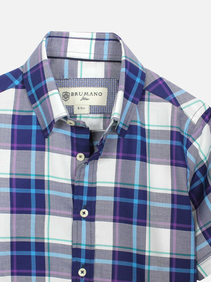 Purple Checkered Casual Half Sleeve Shirt