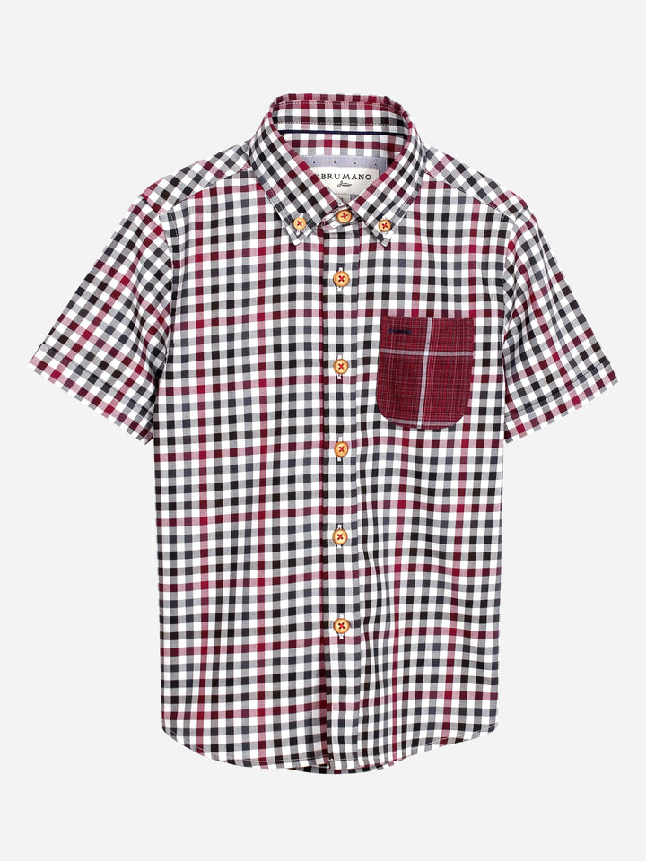 Red & Beige Casual Check Half Sleeve Shirt