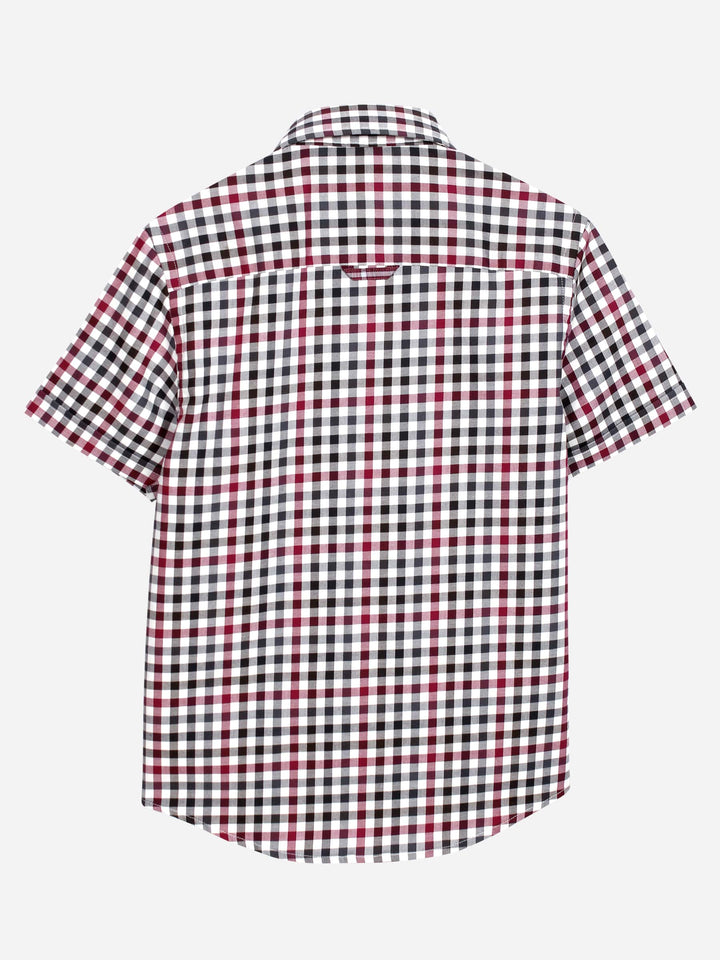 Red & Beige Casual Check Half Sleeve Shirt