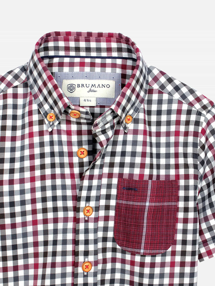 Red & Beige Casual Check Half Sleeve Shirt