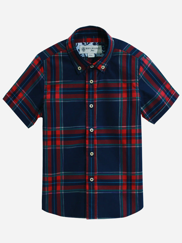 Red Casual Check Half Sleeve Shirt