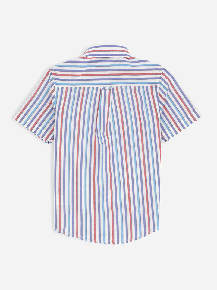 Red & Blue Seersucked Striped Half Sleeve Casual Shirt Brumano Pakistan