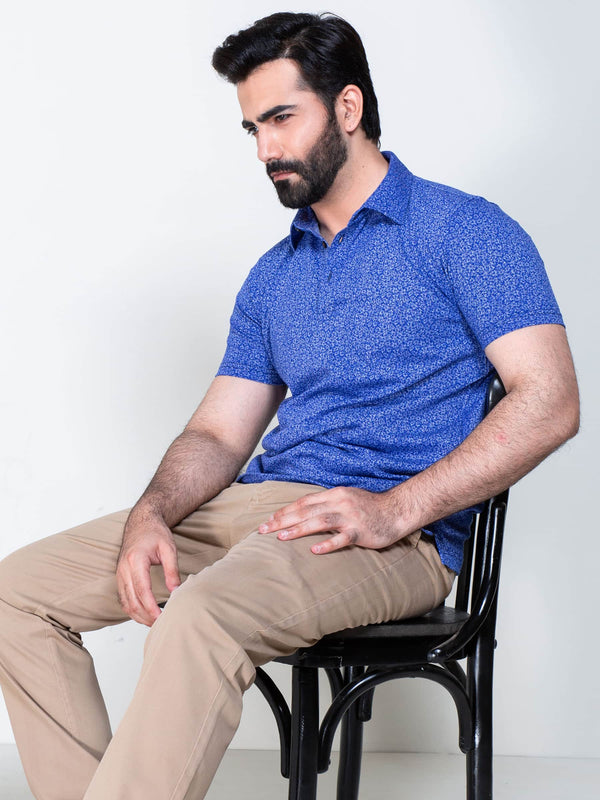 Royal Blue Floral Printed Polo