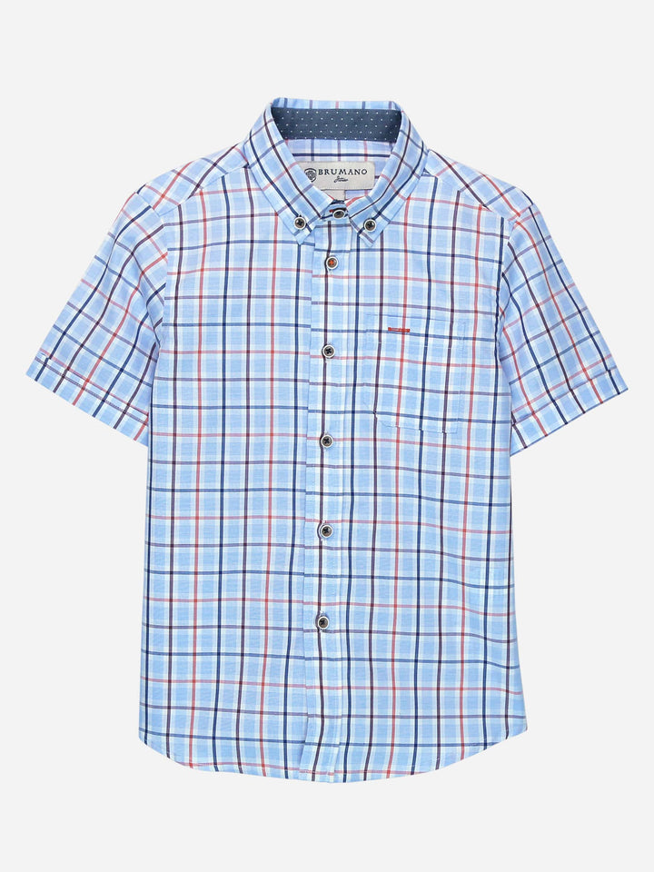 Sky Blue & Orange Casual Check Shirt Brumano Pakistan