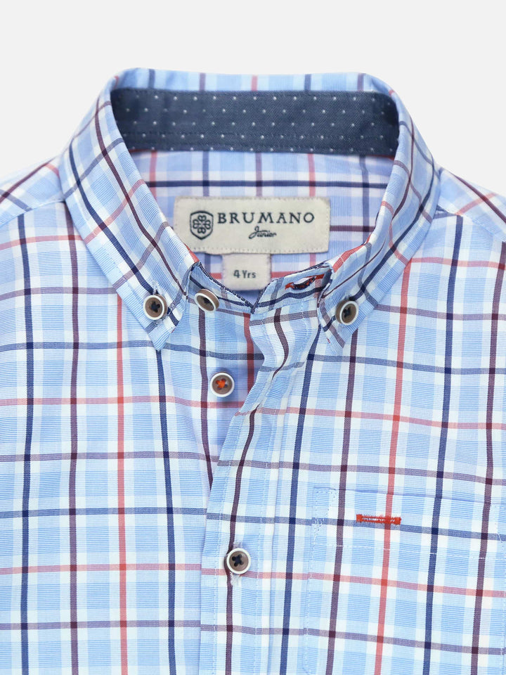 Sky Blue & Orange Casual Check Shirt Brumano Pakistan