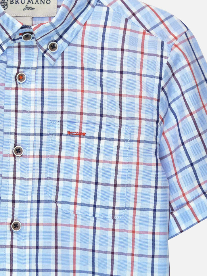 Sky Blue & Orange Casual Check Shirt Brumano Pakistan