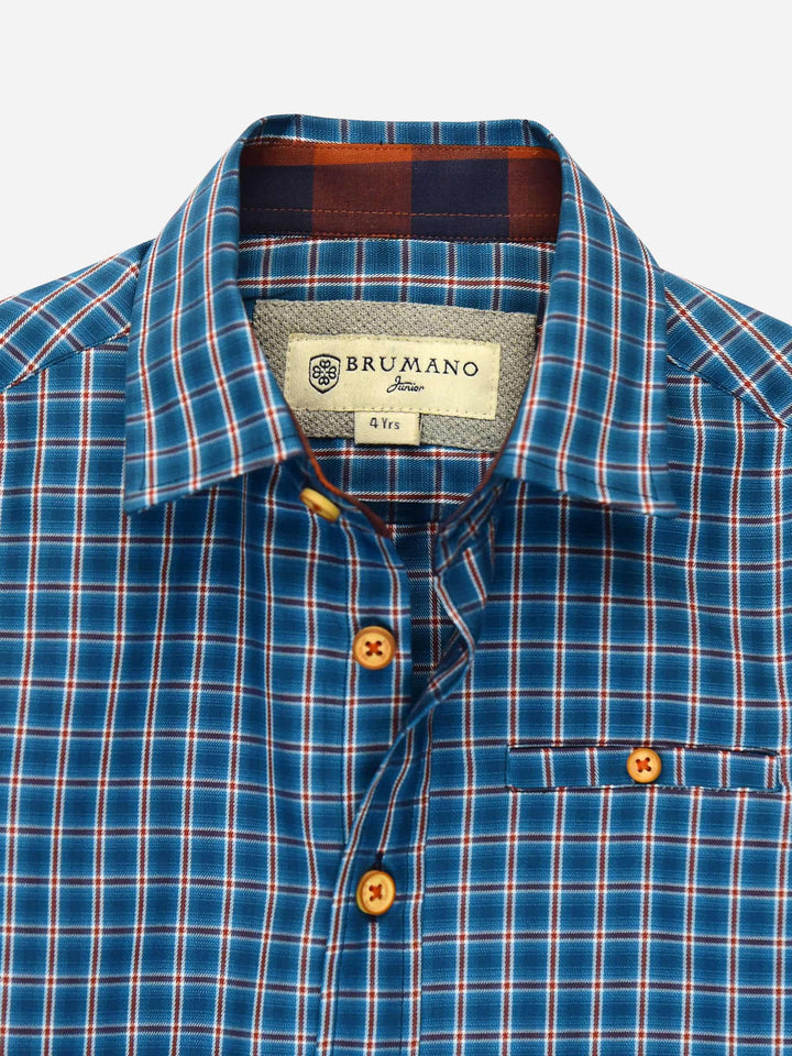 Teal Blue Casual Check Shirt Brumano Pakistan