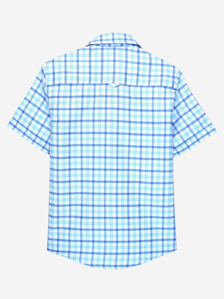 Turquoise Blue Gingham Checkered Short Sleeves Casual Shirt Brumano Pakistan