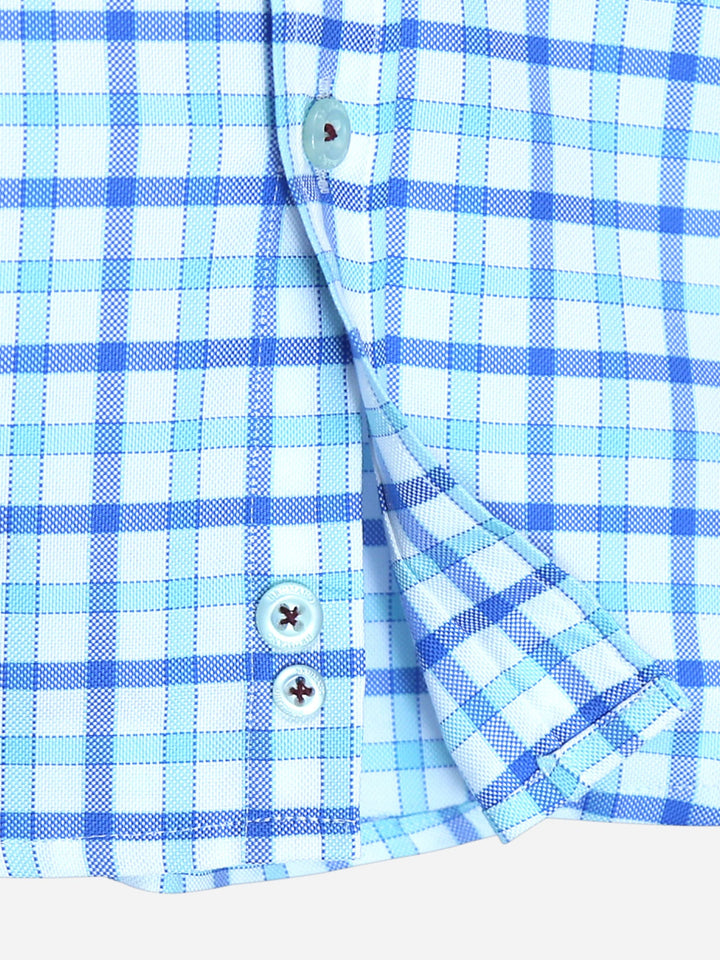 Turquoise Blue Gingham Checkered Short Sleeves Casual Shirt Brumano Pakistan